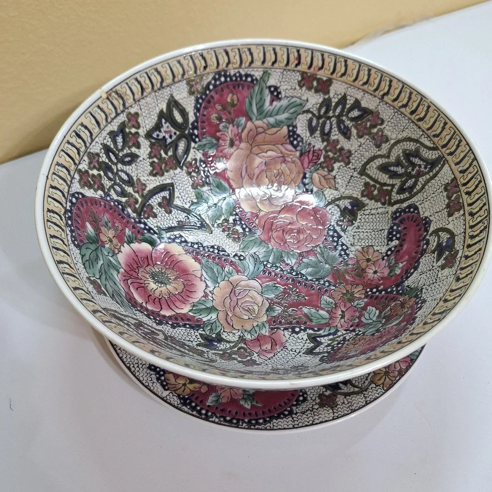 Vintage Accent Chinese Plate & Bowl Large 10